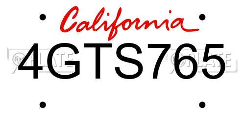 4GTS765 California License Plate