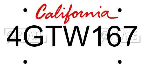 4GTW167 California License Plate