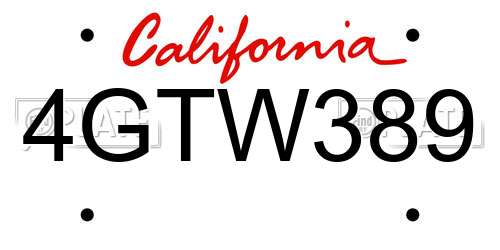4GTW389 California License Plate