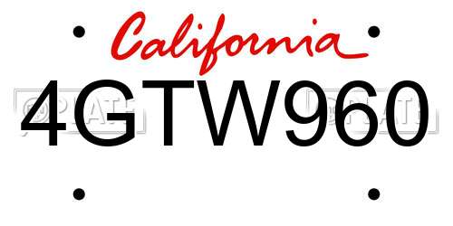 4GTW960 California License Plate