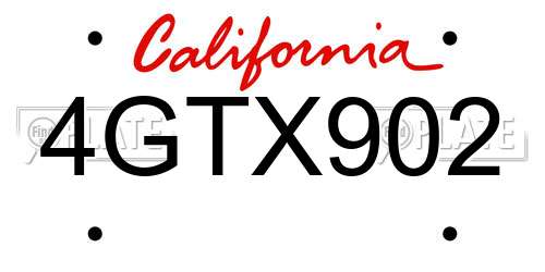 4GTX902 California License Plate