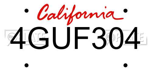 4GUF304 California License Plate