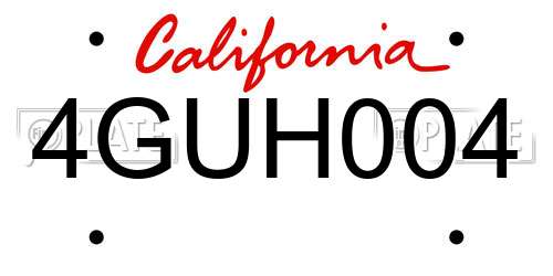4GUH004 California License Plate