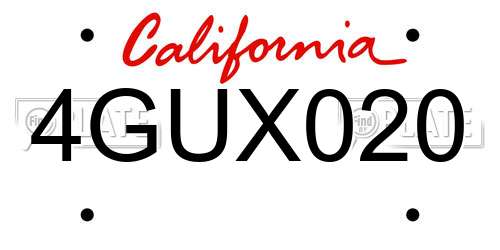 4GUX020 California License Plate