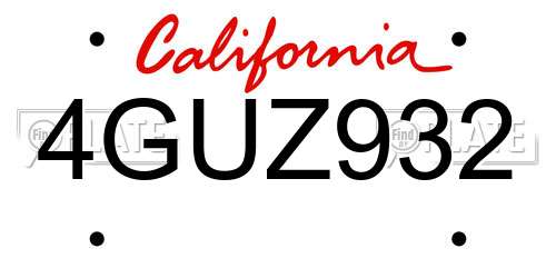 4GUZ932 California License Plate