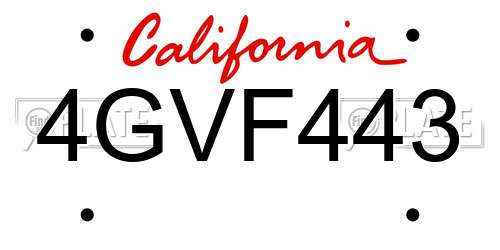 4GVF443 California License Plate
