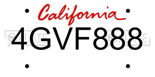 4GVF888 California License Plate