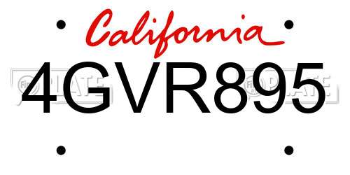 4GVR895 California License Plate