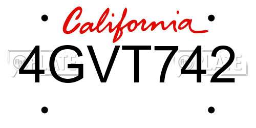 4GVT742 California License Plate
