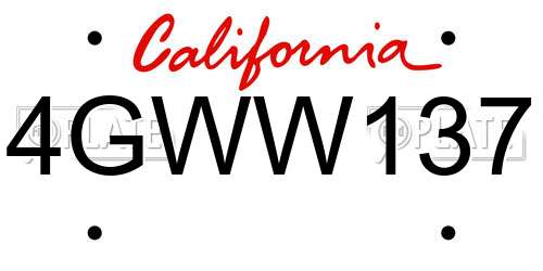 4GWW137 California License Plate