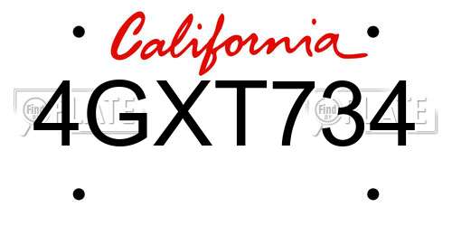 4GXT734 California License Plate