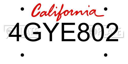 4GYE802 California License Plate