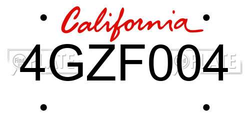 4GZF004 California License Plate