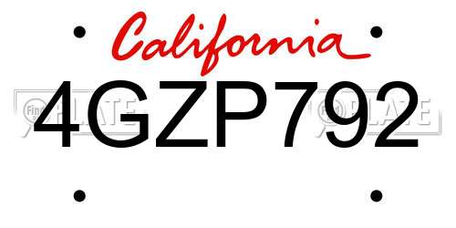 4GZP792 California License Plate