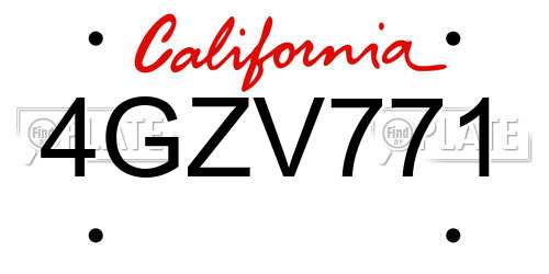 4GZV771 California License Plate