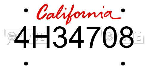 4H34708 California License Plate