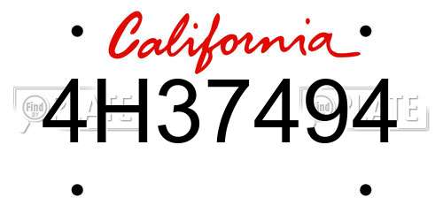4H37494 California License Plate