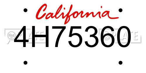 4H75360 California License Plate