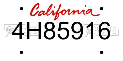 4H85916 California License Plate