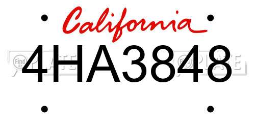 4HA3848 California License Plate