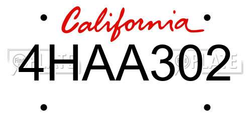4HAA302 California License Plate