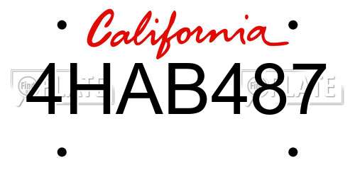 4HAB487 California License Plate