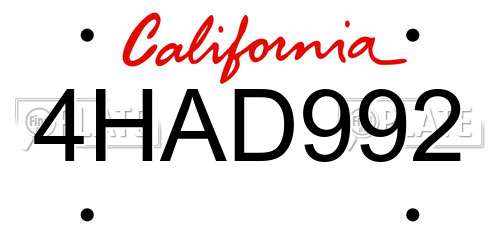 4HAD992 California License Plate