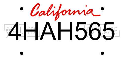 4HAH565 California License Plate
