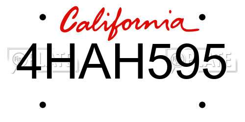4HAH595 California License Plate