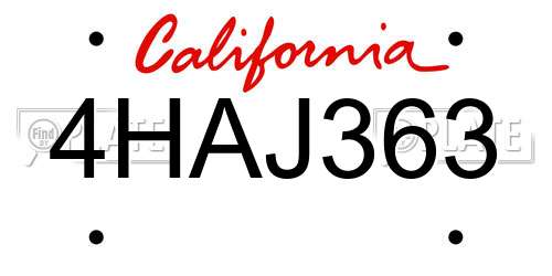 4HAJ363 California License Plate