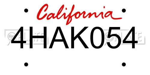4HAK054 California License Plate
