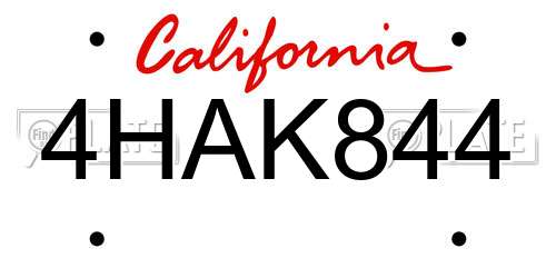 4HAK844 California License Plate