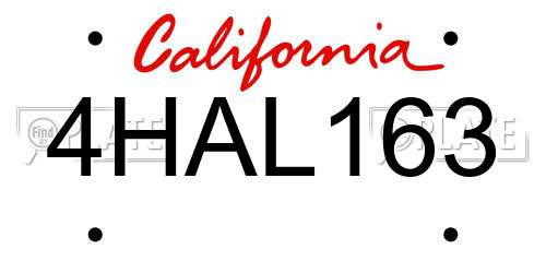 4HAL163 California License Plate