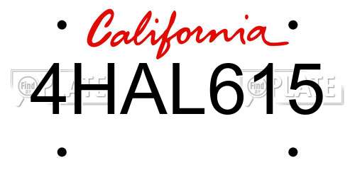 4HAL615 California License Plate