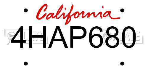 4HAP680 California License Plate