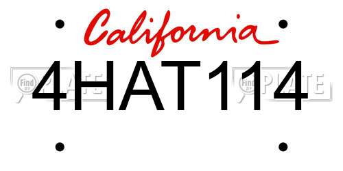 4HAT114 California License Plate