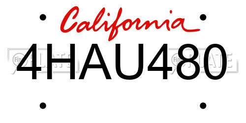 4HAU480 California License Plate