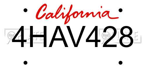 4HAV428 California License Plate