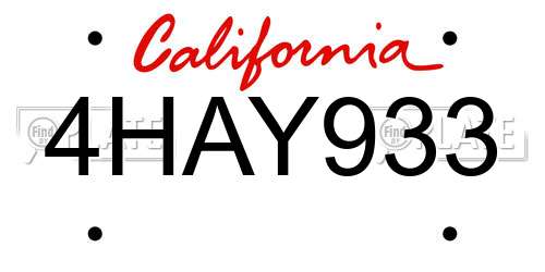4HAY933 California License Plate