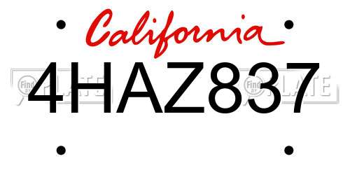 4HAZ837 California License Plate
