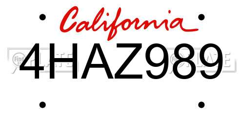 4HAZ989 California License Plate