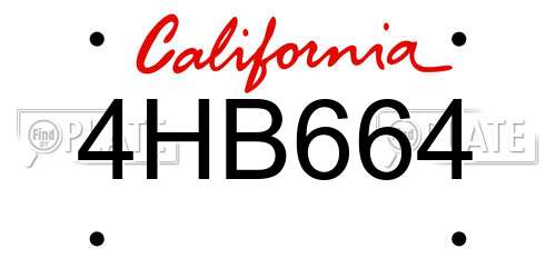 4HB664 California License Plate