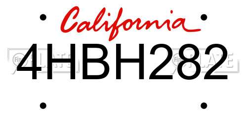 4HBH282 California License Plate