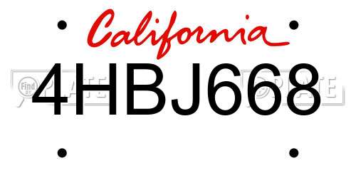 4HBJ668 California License Plate
