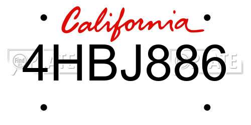 4HBJ886 California License Plate