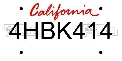 4HBK414 California License Plate