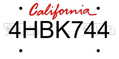 4HBK744 California License Plate