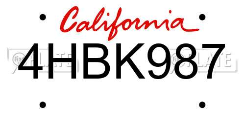 4HBK987 California License Plate