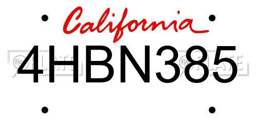 4HBN385 California License Plate