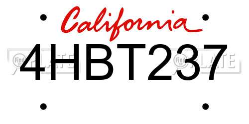 4HBT237 California License Plate